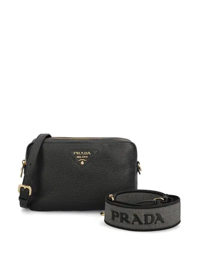 Prada Nylon Camera Bag With Leather Detailing In Black