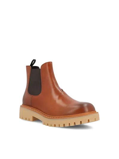 Prada Brown Leather Boots With Elastic Side Panels And Durable Sole In Brown