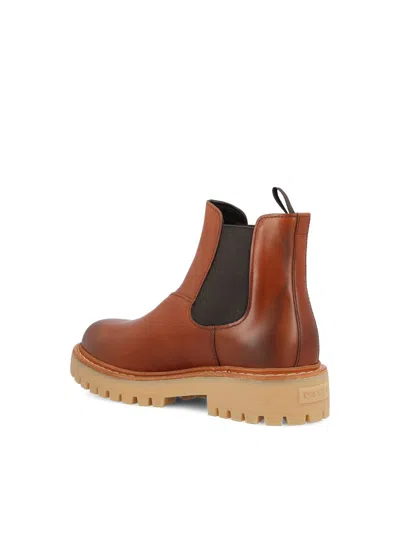 Prada Brown Leather Boots With Elastic Side Panels And Durable Sole In Brown