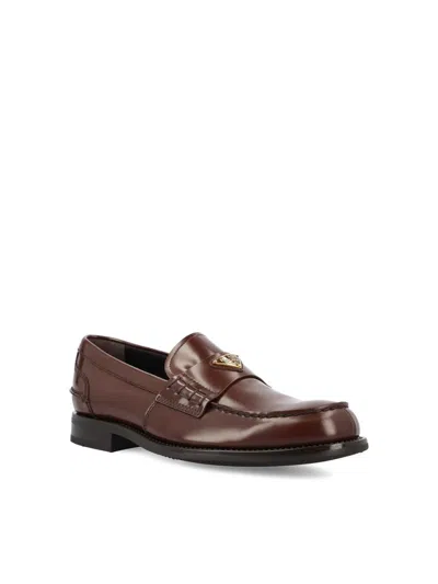 Prada Brushed Calf Leather Lace-up Loafers In Brown