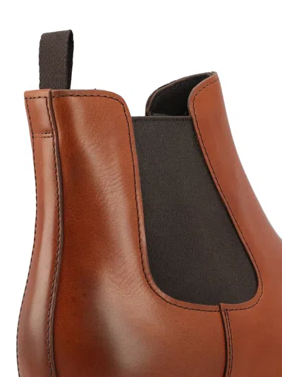 Prada Brown Leather Boots With Elastic Side Panels And Durable Sole In Brown