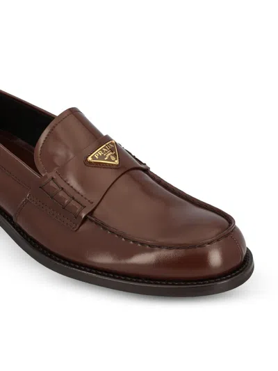 Prada Brushed Calf Leather Lace-up Loafers In Brown