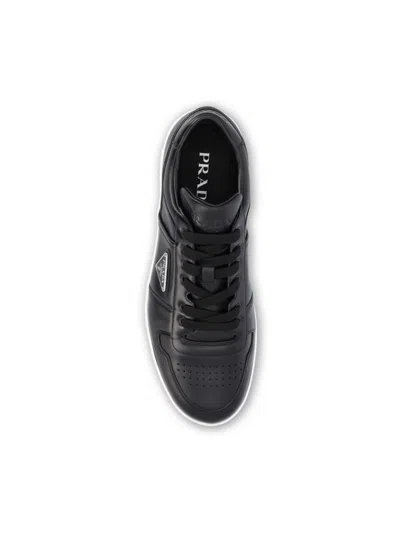Prada Leather Sneakers With Perforated Toe Cap In Black