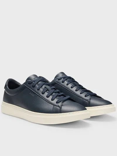 Hugo Boss Low-top Trainers In Grained Faux Leather In Blue