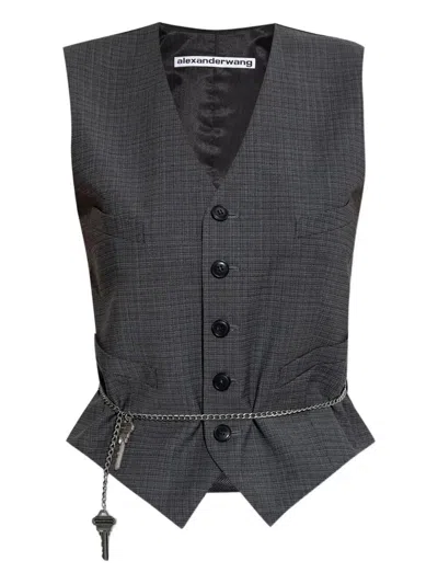 Alexander Wang Wool-blend Tailored Vest With Chain-link Clothing In Black
