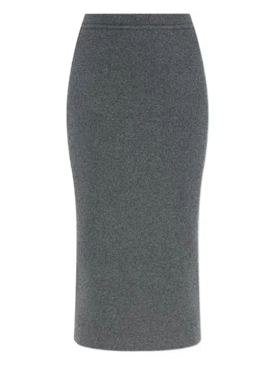 Tom Ford Ribbed Cashmere Midi Pencil Skirt In Gray