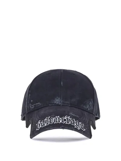 Balenciaga Black Drill Blackletter Script Cap In Black