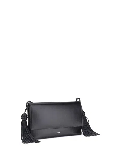 Jil Sander Tasseled Leather Shoulder Bag In Black