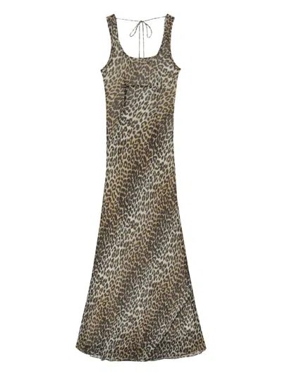 Ganni Animal Print Scoop Neckline Floor-length Dress