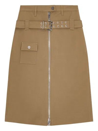Ganni Camel-colored Cotton Utilitarian Midi Skirt In Brown