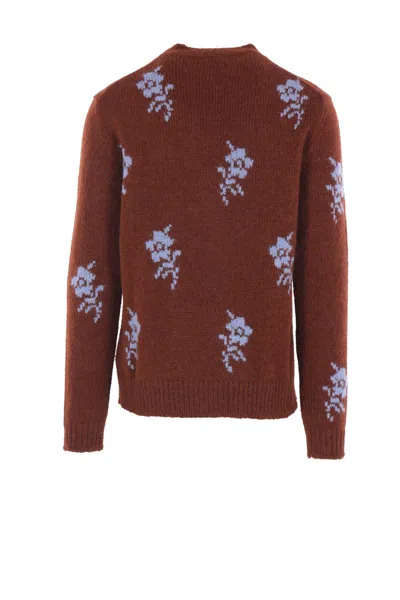 Jil Sander Brick-coloured Alpaca Sweater With Embroidery In Orange