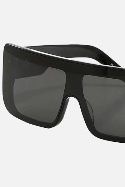Rick Owens Rectangular Black Acetate Sunglasses With Silver Rivets In Black