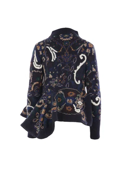 Sacai Floral Jacquard Sweater In Blue