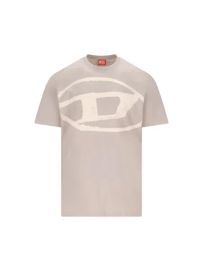 Diesel T-shirt With Bleached Oval D Logo In Neutral