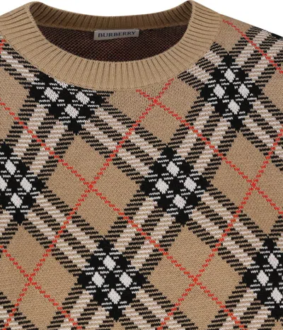 Burberry Wool Blend Sweater With Embroidered Check Pattern