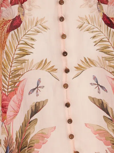 Zimmermann Ascension Embellished Shirred Floral-print Ramie Blouse In Multi