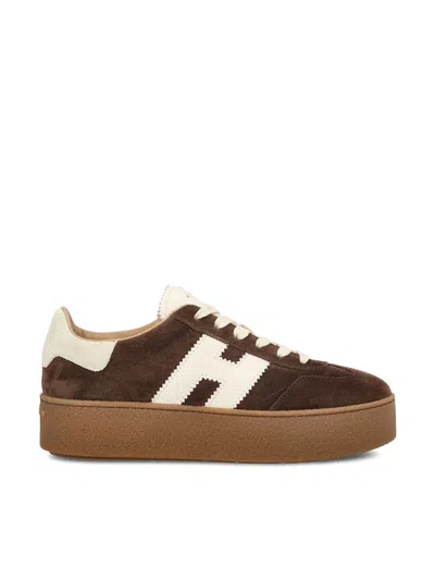 Hogan Suede Platform Sole Sneakers In Brown