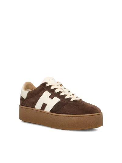 Hogan Suede Platform Sole Sneakers In Brown
