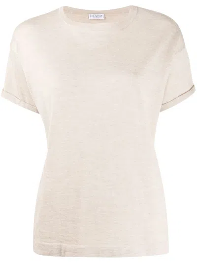 Brunello Cucinelli Cashmere And Silk T-shirt In Neutral