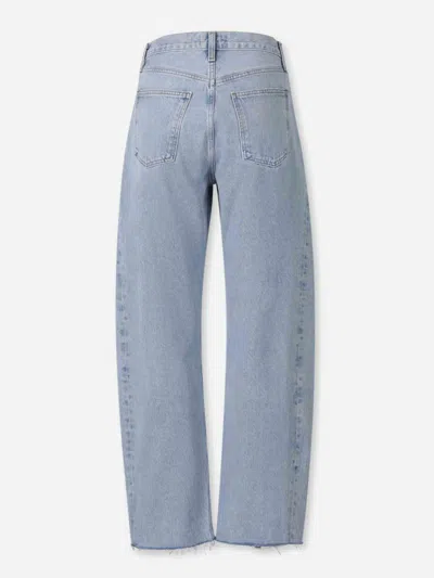 Agolde Luna Light Blue Jeans With Logo Patch On The Rear And Fringed Hem In Denim Woman In Blue