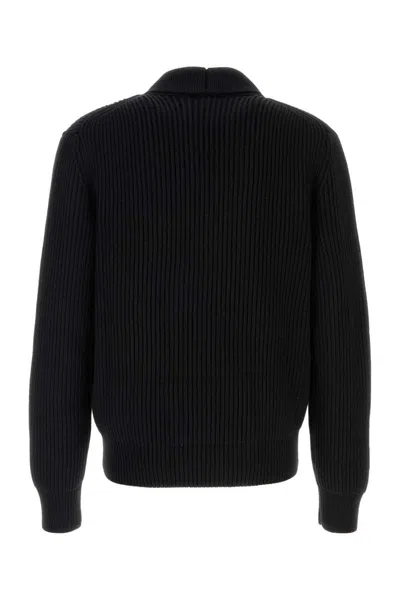Tom Ford Shawl Collar Double-breasted Front Pockets Ribbed Texture In Black