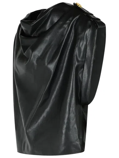 Balmain Drapiertes Oberteil Aus Faux-leder In Black