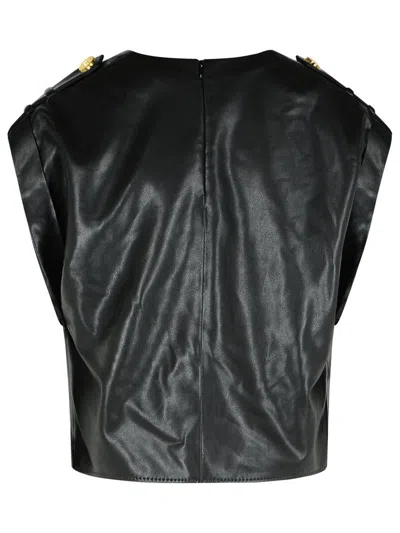 Balmain Drapiertes Oberteil Aus Faux-leder In Black