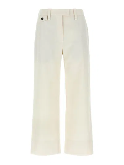 Brunello Cucinelli High-waisted Cotton-linen Pants With Monile Back Detail In White