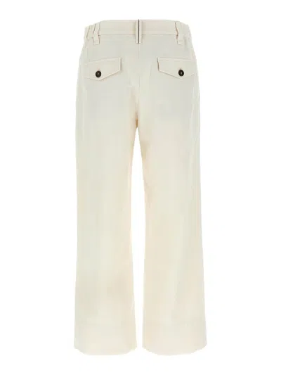 Brunello Cucinelli High-waisted Cotton-linen Pants With Monile Back Detail In White