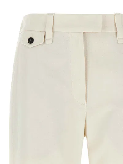 Brunello Cucinelli High-waisted Cotton-linen Pants With Monile Back Detail In White
