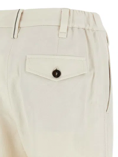 Brunello Cucinelli High-waisted Cotton-linen Pants With Monile Back Detail In White