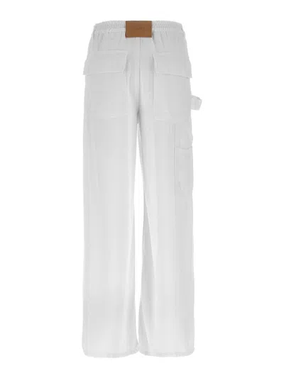 Nude Denim-effect Cargo Pants With Loose Leg In White