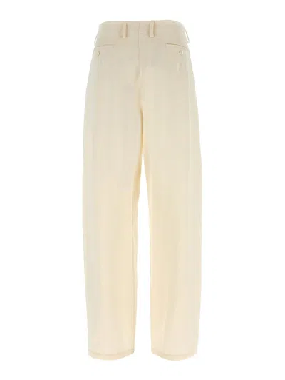 Magda Butrym Wide Leg Stretch Cotton Trousers With Asymmetric Stitching In Neutral