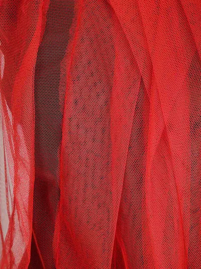 Maria Calderara Sleeveless Cotton Top With Contrasting Tulle Overlay In Red