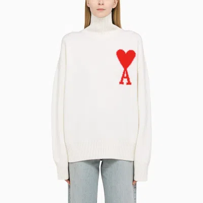 Ami Alexandre Mattiussi Ami Paris Turtleneck Sweater Ami De Coeur White Men In Animal Print