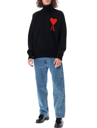 Ami Alexandre Mattiussi Ami Paris Funnel-neck Sweater With Heart Intarsia Design