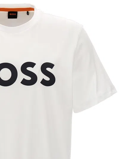 Hugo Boss Cotton-jersey T-shirt With Curved-logo Print In White