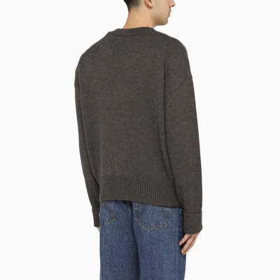 Ami Alexandre Mattiussi Heather Grey Wool Cardigan With Embroidered Logo In Gray