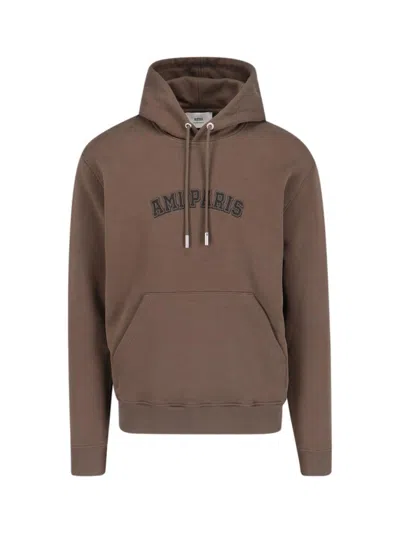 Ami Alexandre Mattiussi Paris Logo Hoodie In Brown