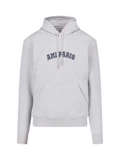 Ami Alexandre Mattiussi Paris Logo Hoodie In Gray