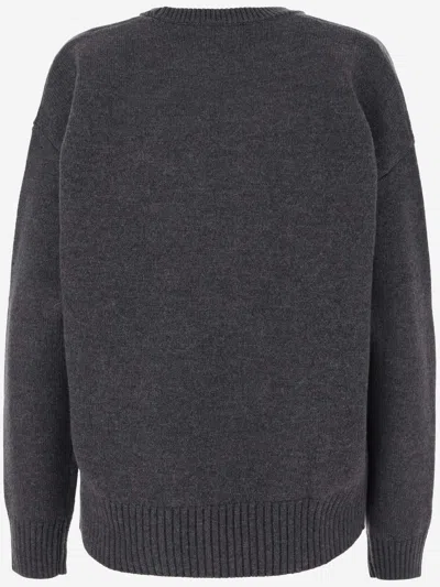 Ami Alexandre Mattiussi Crew Neck Long Sleeve Sweater With Ribbed Edges In Gray