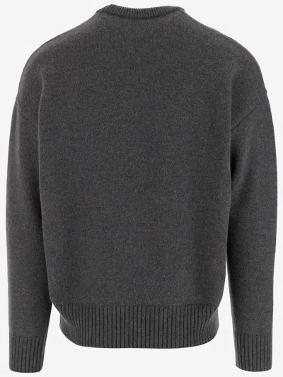 Ami Alexandre Mattiussi Crew Neck Long Sleeve Sweater With Ribbed Edges In Gray