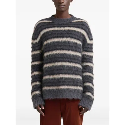 Marni Dark Grey Striped Mohair Jumper