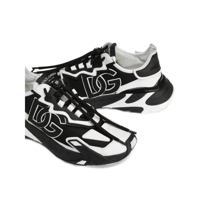 Dolce & Gabbana Panelled Leather Sneakers With Iconic Logo Patch In Black