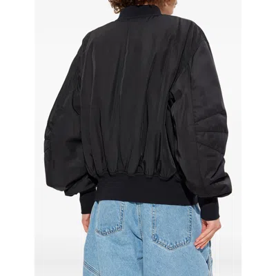 Attico Black Bomber Jacket With Front Zip Closure And One Zipped Pocket On The Sleeve In Tech Fabric Woman In Black
