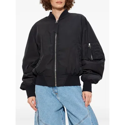 Attico Black Bomber Jacket With Front Zip Closure And One Zipped Pocket On The Sleeve In Tech Fabric Woman In Black
