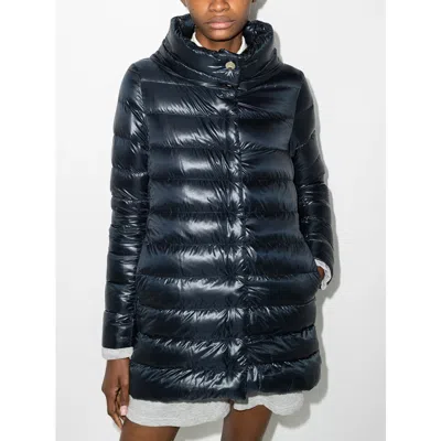Herno High-collar Navy Quilted Nylon Coat In Blue