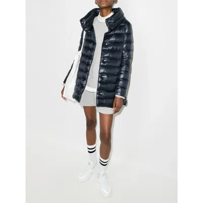 Herno High-collar Navy Quilted Nylon Coat In Blue