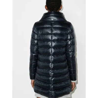 Herno High-collar Navy Quilted Nylon Coat In Blue