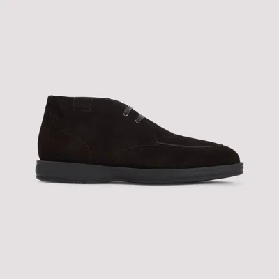 Brioni Suede Leather Desert Boots With Rubber Outsole In Brown